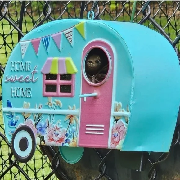 Pink Birdhouse with Welcome Sign